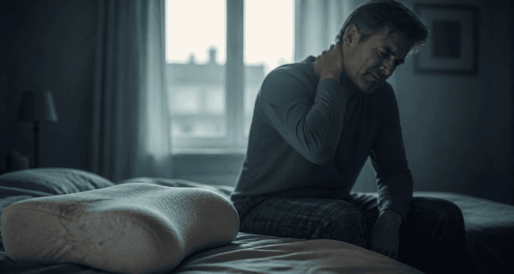 cervicales et vertiges homme tenant sa nuque