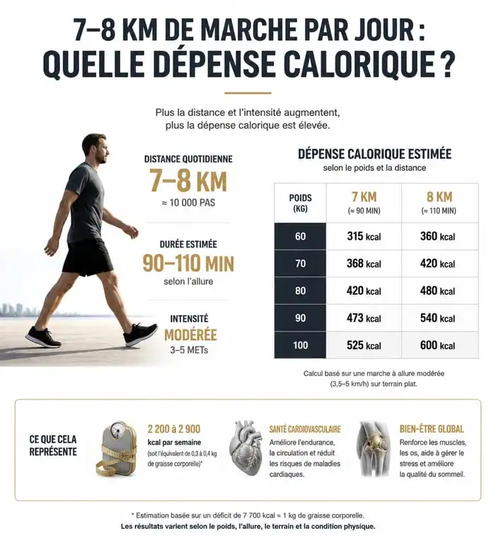 Infographie sur la perte de poids et la marche : combien de km par jour pour maigrir efficacement