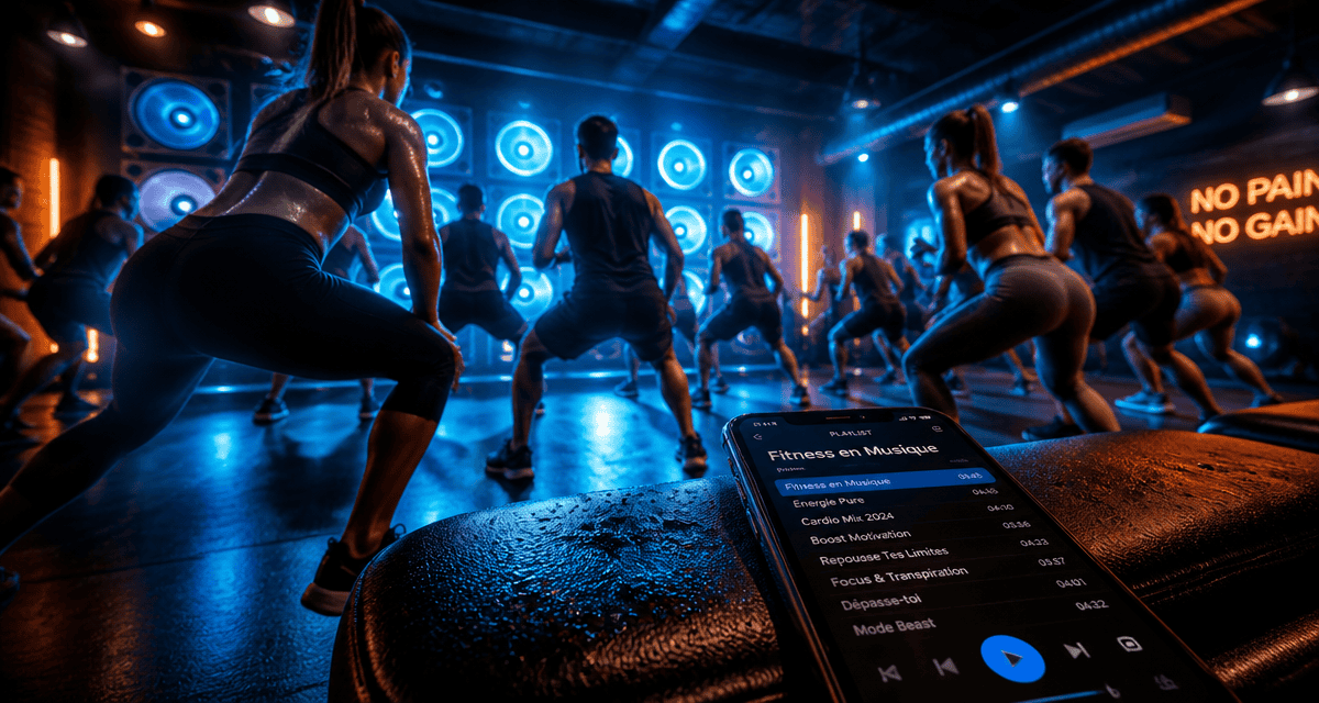 fitness en musique, groupe en salle de sport, playlist