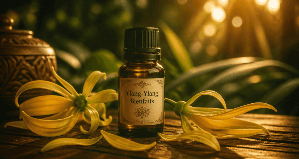 huile essentielle ylang ylang bienfaits flacon fleurs