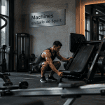 Machine en salle de sport avec rameur, vélo elliptique et presse à cuisses