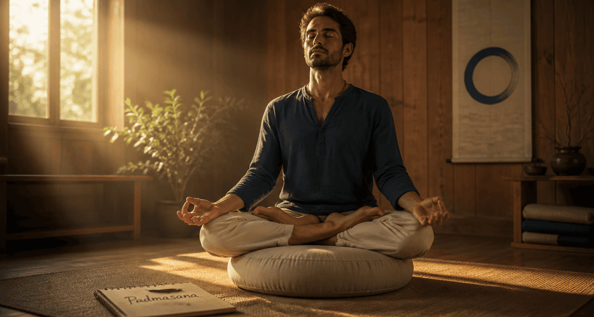 padmasana position lotus sur zafu dans pièce lumineuse