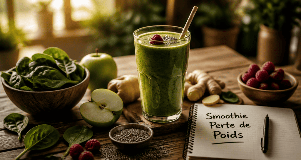 smoothie perte de poids vert avec épinards pomme framboises
