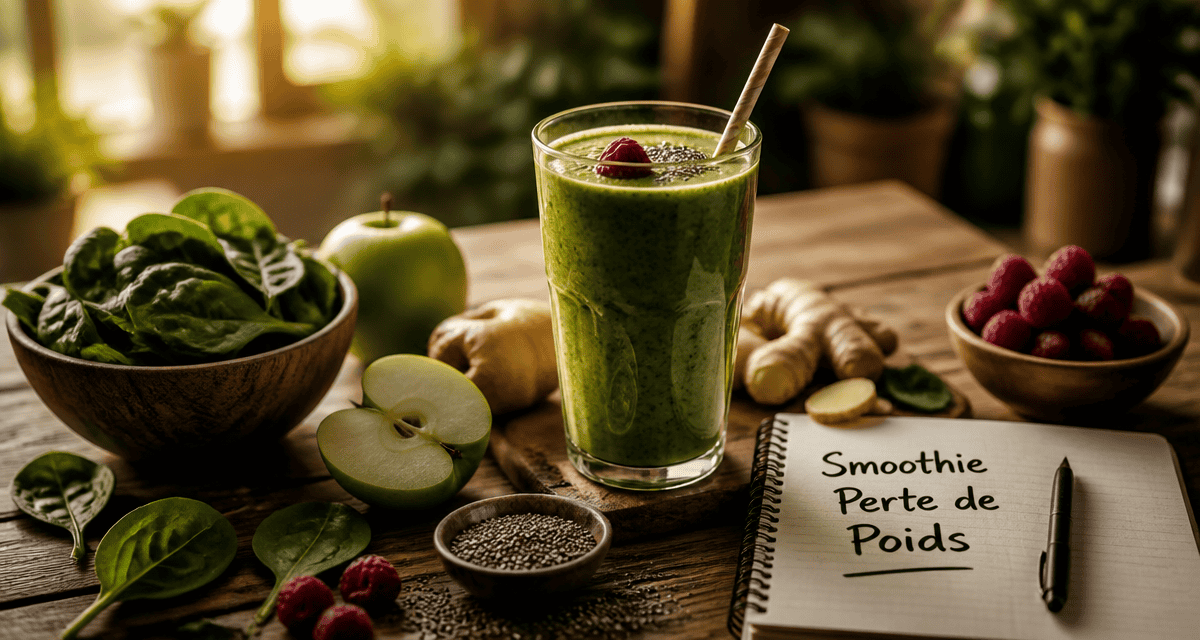 smoothie perte de poids vert avec épinards pomme framboises