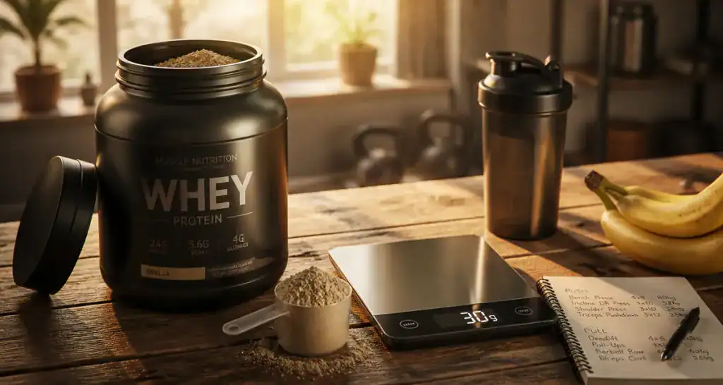 1 scoop de whey en gramme sur balance