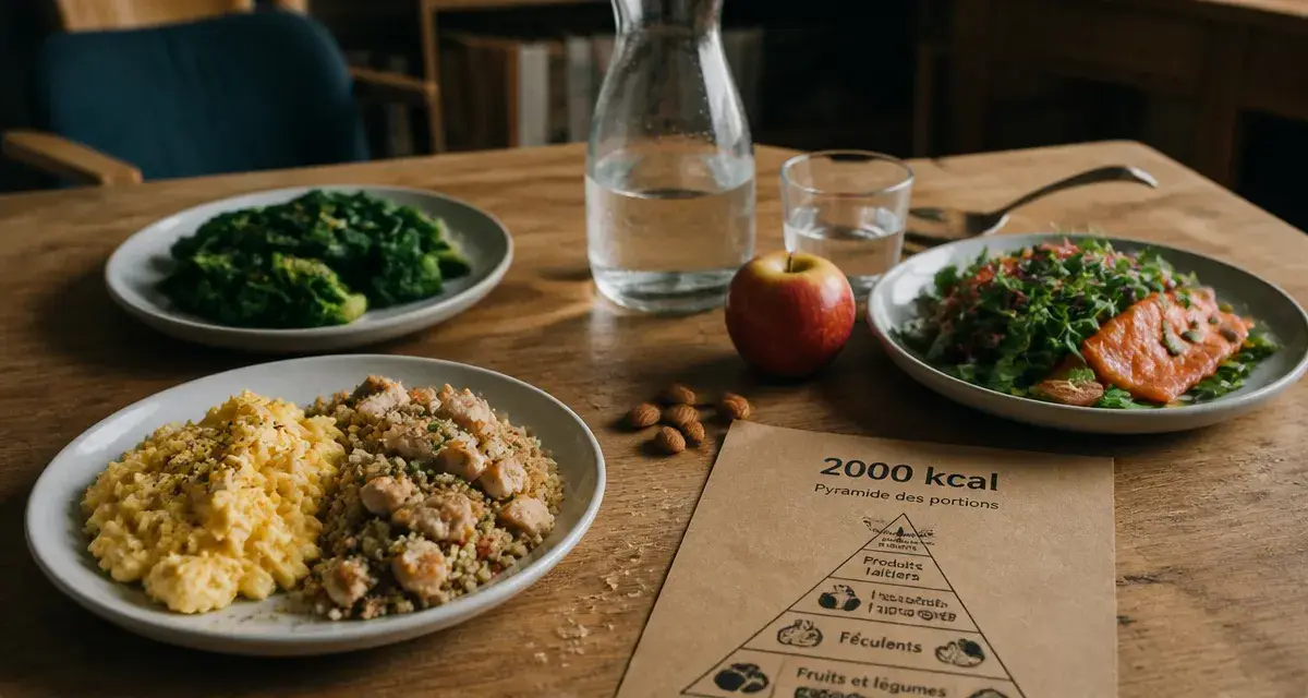 2000 calories par jour : repas équilibrés sur table, illustration SEO