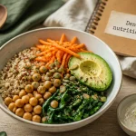 Aliment riche en nutriment : bowl quinoa épinards et pois chiches