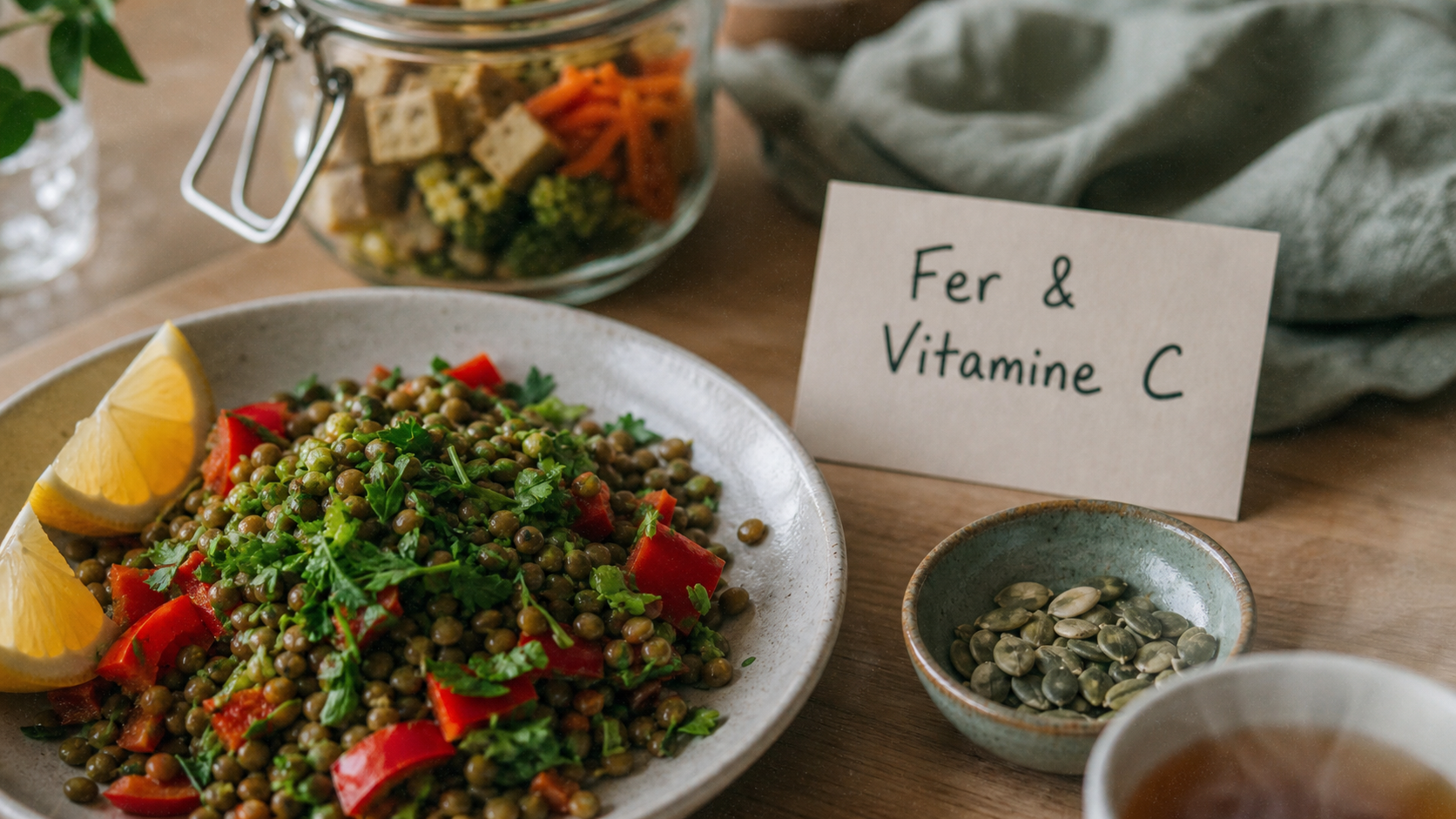Aliments avec beaucoup de fer : salade de lentilles et vitamine C