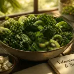 aliments riches en vitamine k sur table rustique