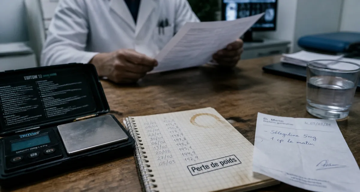 Cause de perte de poids involontaire, médecin et balance