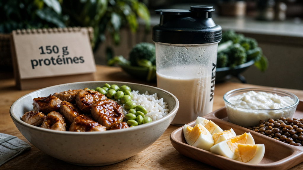 Comment manger 150 g de protéine par jour : bol poulet, whey et œufs