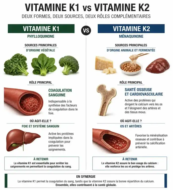 Infographie sur les bienfaits et sources des aliments riches en vitamine K