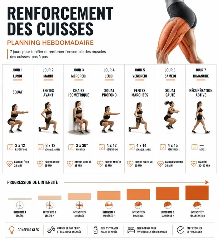Planning hebdomadaire pour muscler ses cuisses en 1 semaine avec exercices ciblés