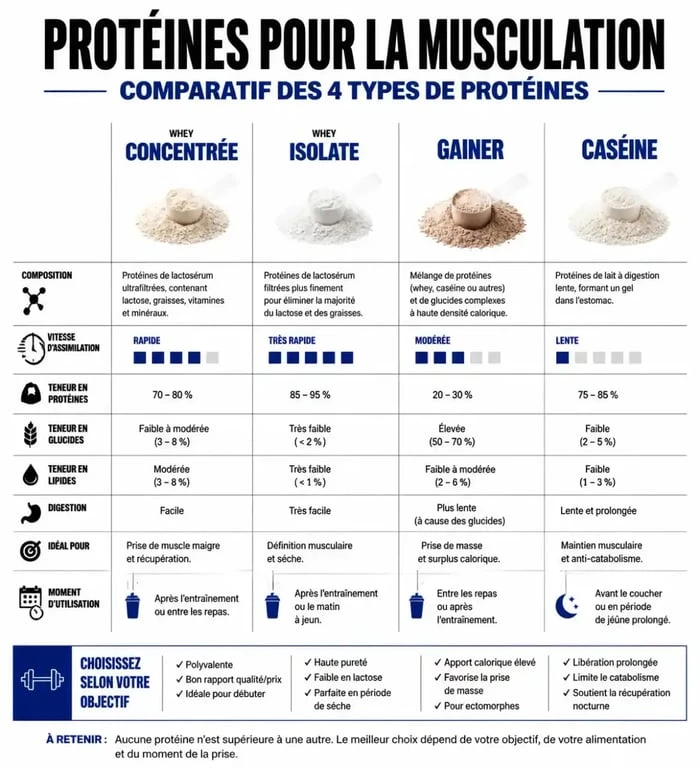 Comparatif des types de protéines pour la meilleure prise de masse musculaire