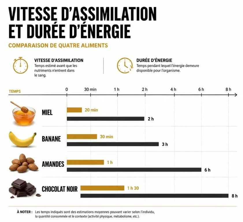 Infographie sur les aliments qui donnent de l'énergie rapidement et durablement