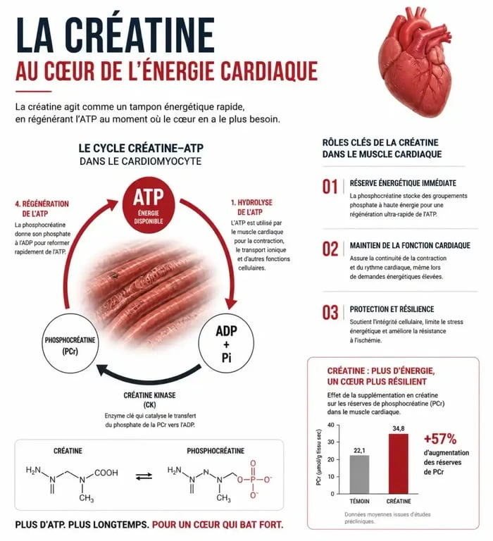 Infographie sur le rôle de la créatine pour le cœur et la santé cardiaque