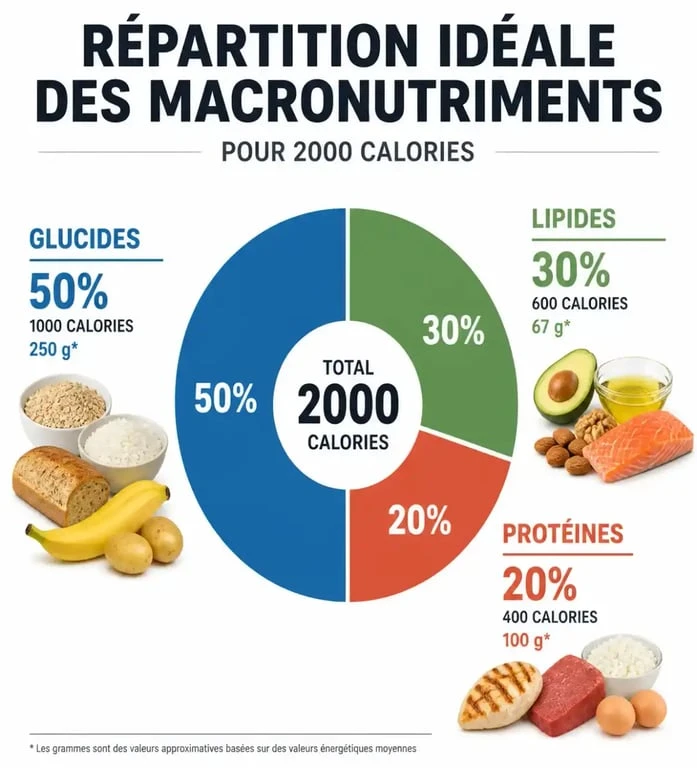 Répartition des macronutriments pour un régime à 2000 calories par jour
