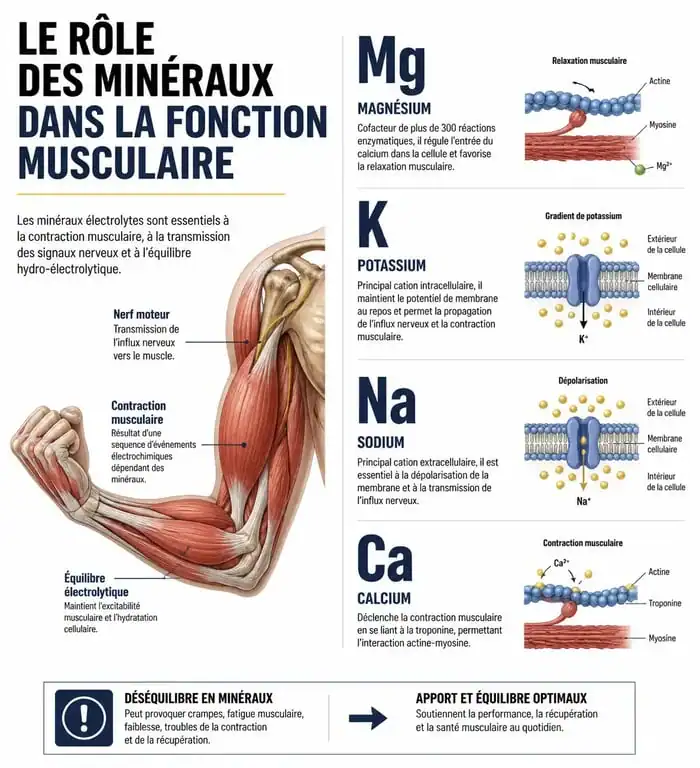 Infographie sur les minéraux essentiels pour éviter les crampes musculaires