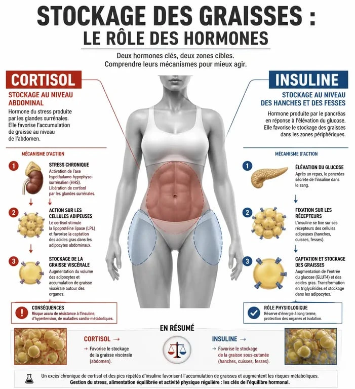 Infographie sur les facteurs hormonaux pour perdre du ventre et hanche