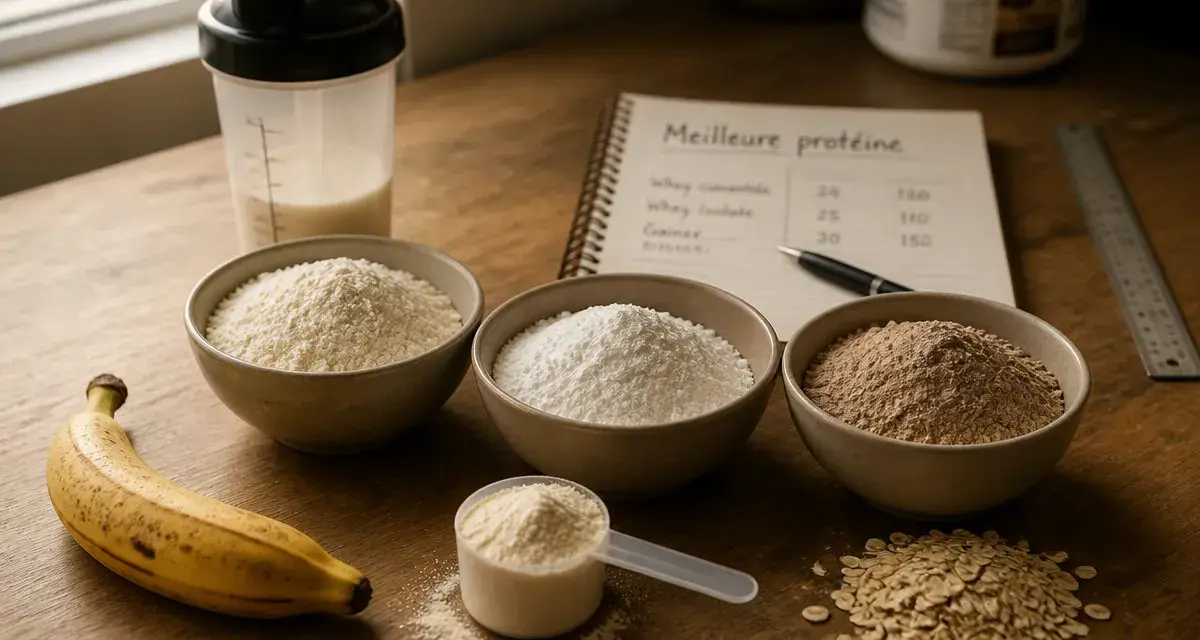 Meilleur protéine prise de masse : whey isolate ou gainer, trois bols de poudre
