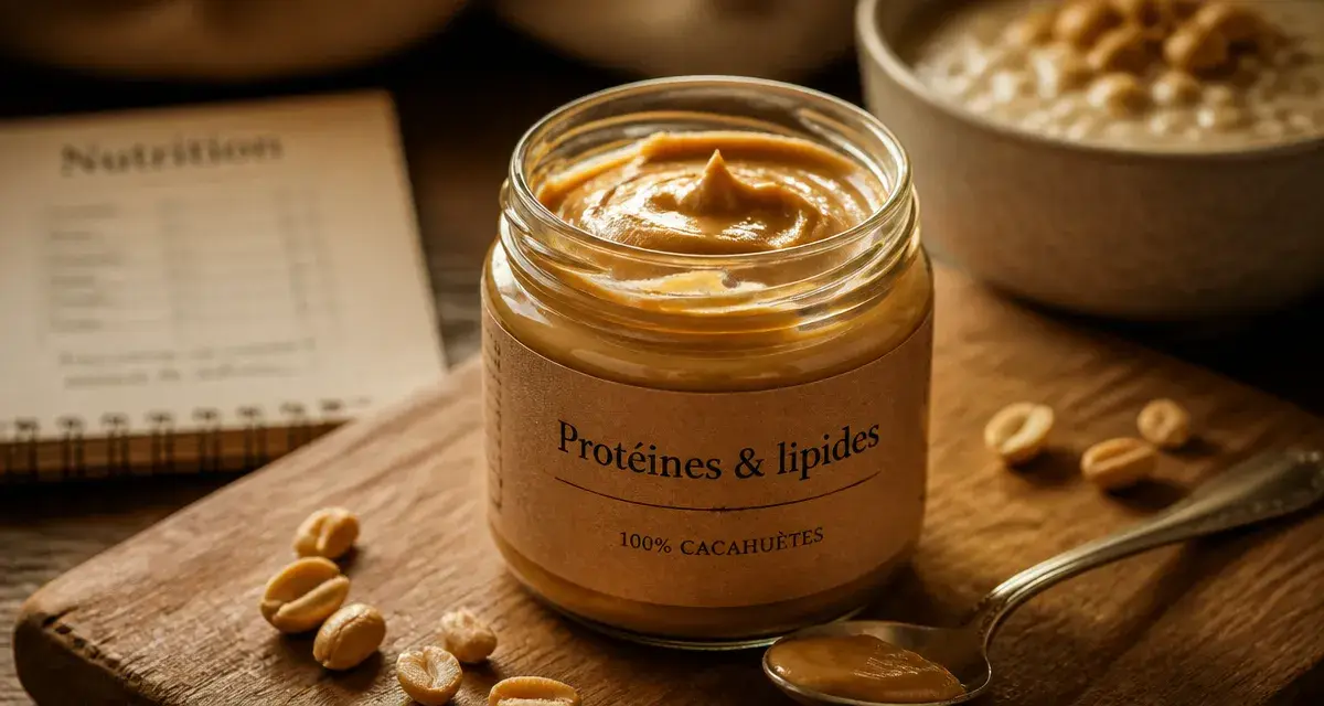 Nutrition beurre de cacahuetes : pot de beurre de cacahuetes, protéines et graisses monoinsaturées