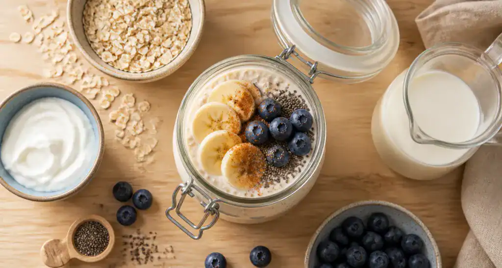 overnight oats perte de poids avec fruits et graines