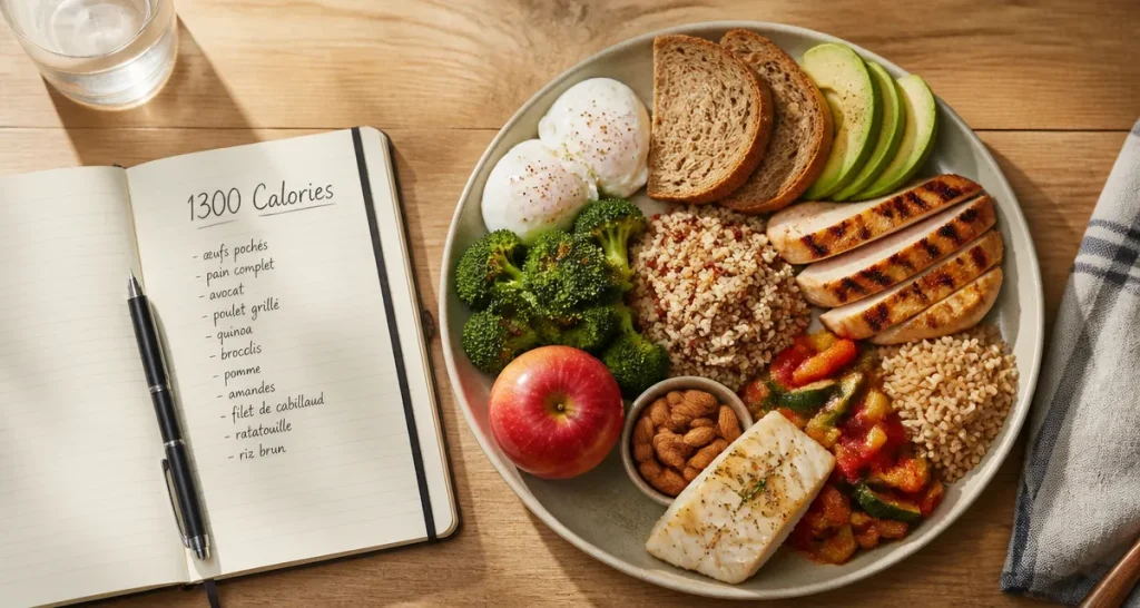 plateau repas 1300 calories par jour