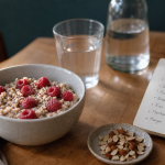 Aliments contenant des fibres : porridge aux flocons d’avoine, chia et framboises