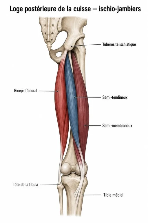 Schéma des muscles derrière la cuisse avec les ischio-jambiers