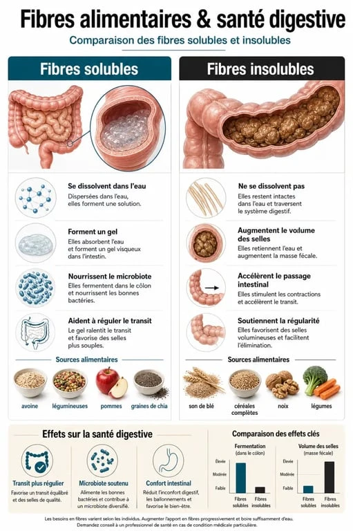 Infographie sur les bienfaits des aliments contenant des fibres pour la santé digestive