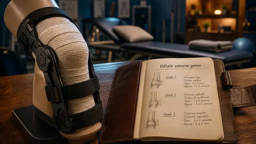Entorse genou temps de guérison : bandage et attelle réalistes