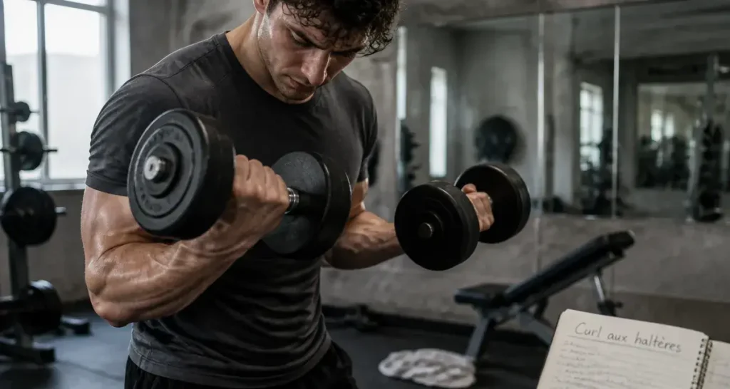 Exercice bicep avec haltere : curl alterné, haltères