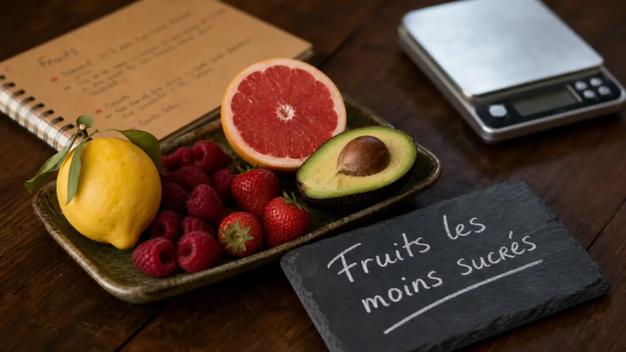 Fruits les moins sucrés : citron, pamplemousse, fraises et framboises