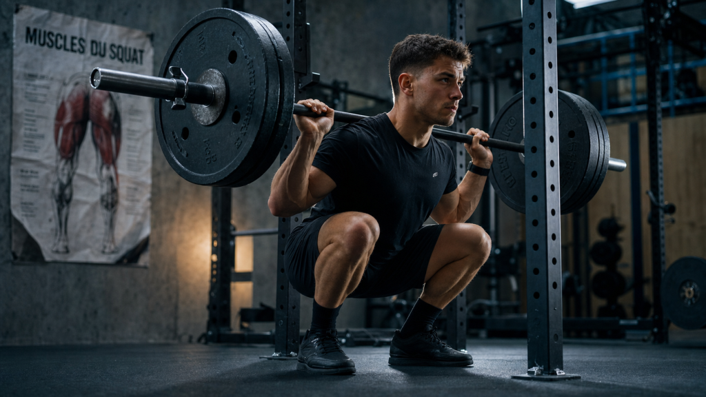 Quel muscle travaille les squat : quadriceps et fessiers en salle