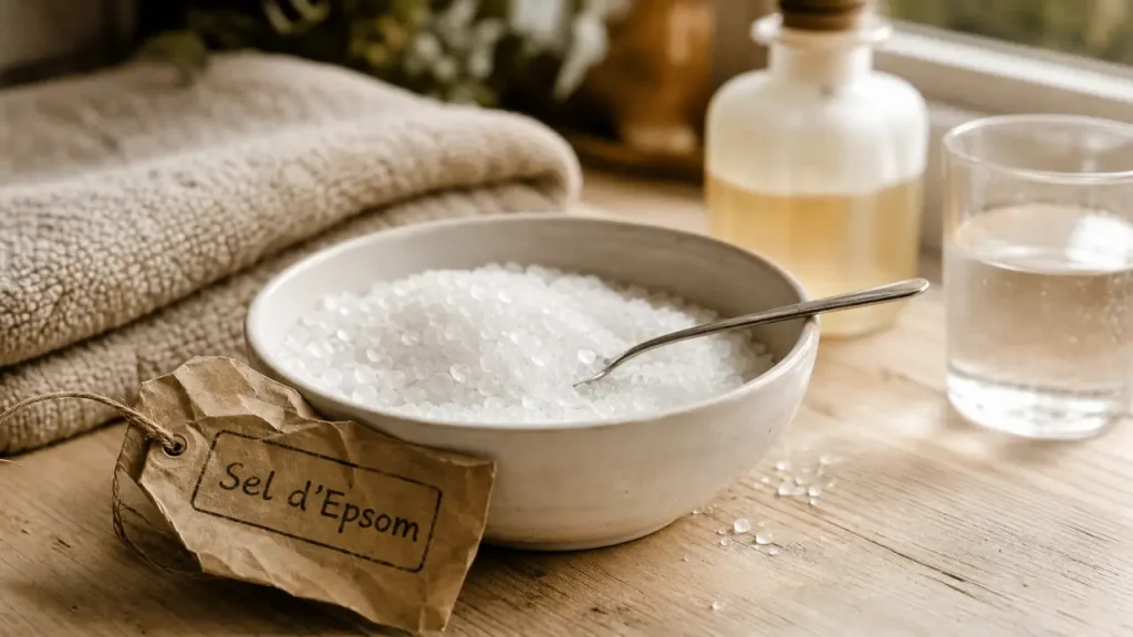 Sel d’Epsom : bienfaits pour le bain, la peau et les tensions, avec les précautions à connaître