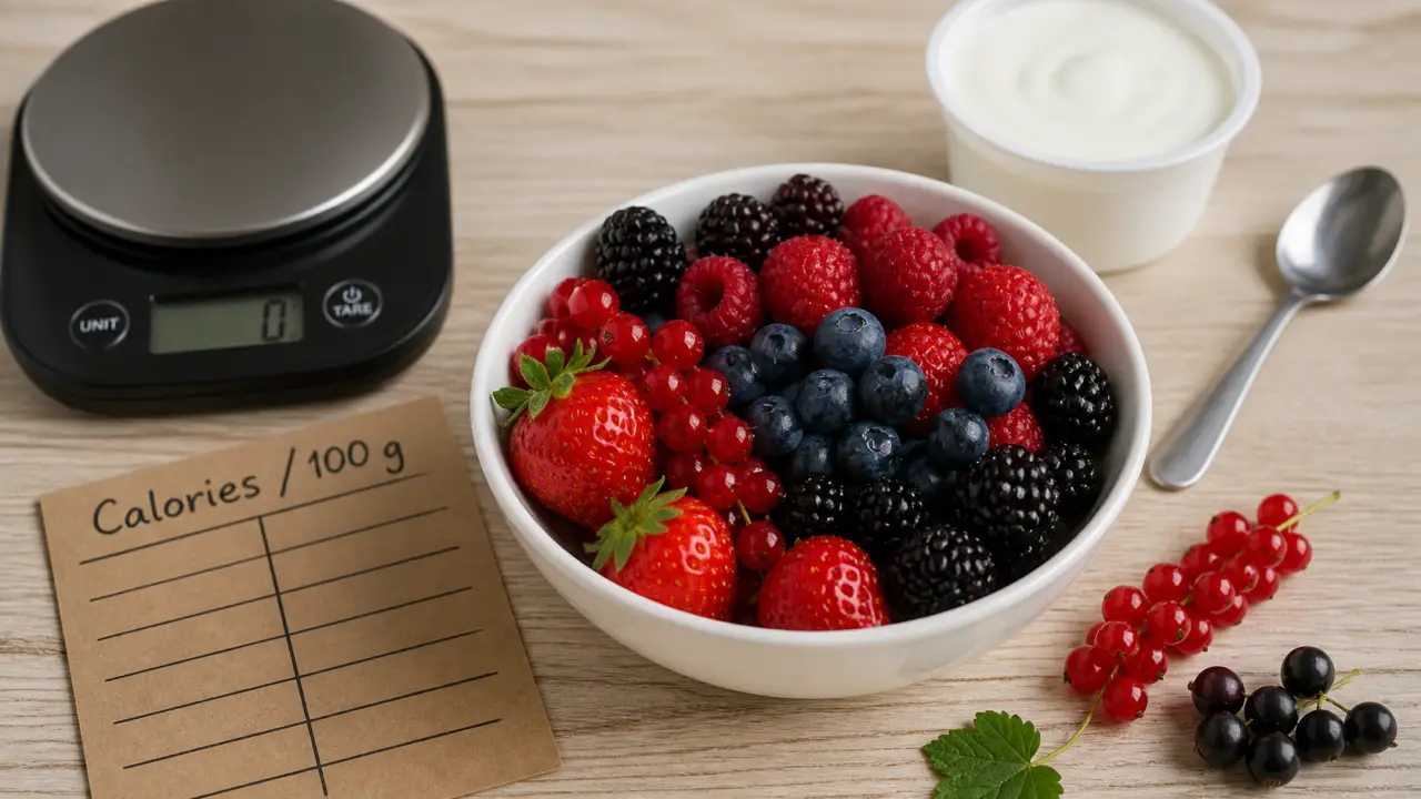 Calories fruits rouges : 38 à 47 kcal/100 g, fruits rouges en bol