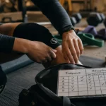 Combien de séances de sport par semaine : fréquence et récupération, athlète au tapis avec feuille manuscrite