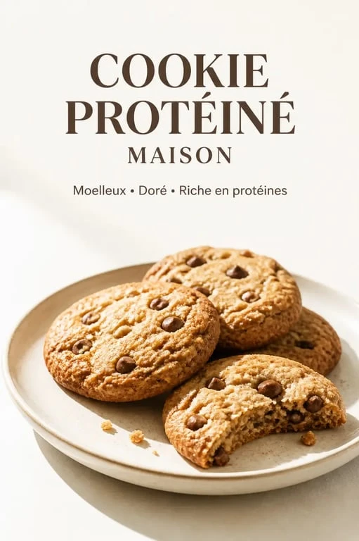 Cookie protéiné moelleux maison présenté sur une assiette, avec bords légèrement croustillants et pépites de chocolat