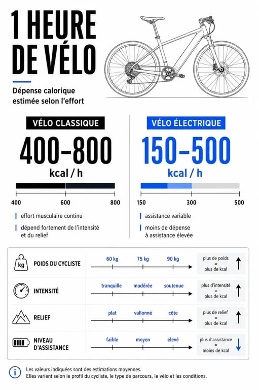 1h de vélo calorie : comparaison visuelle des calories brûlées en vélo classique et en vélo électrique