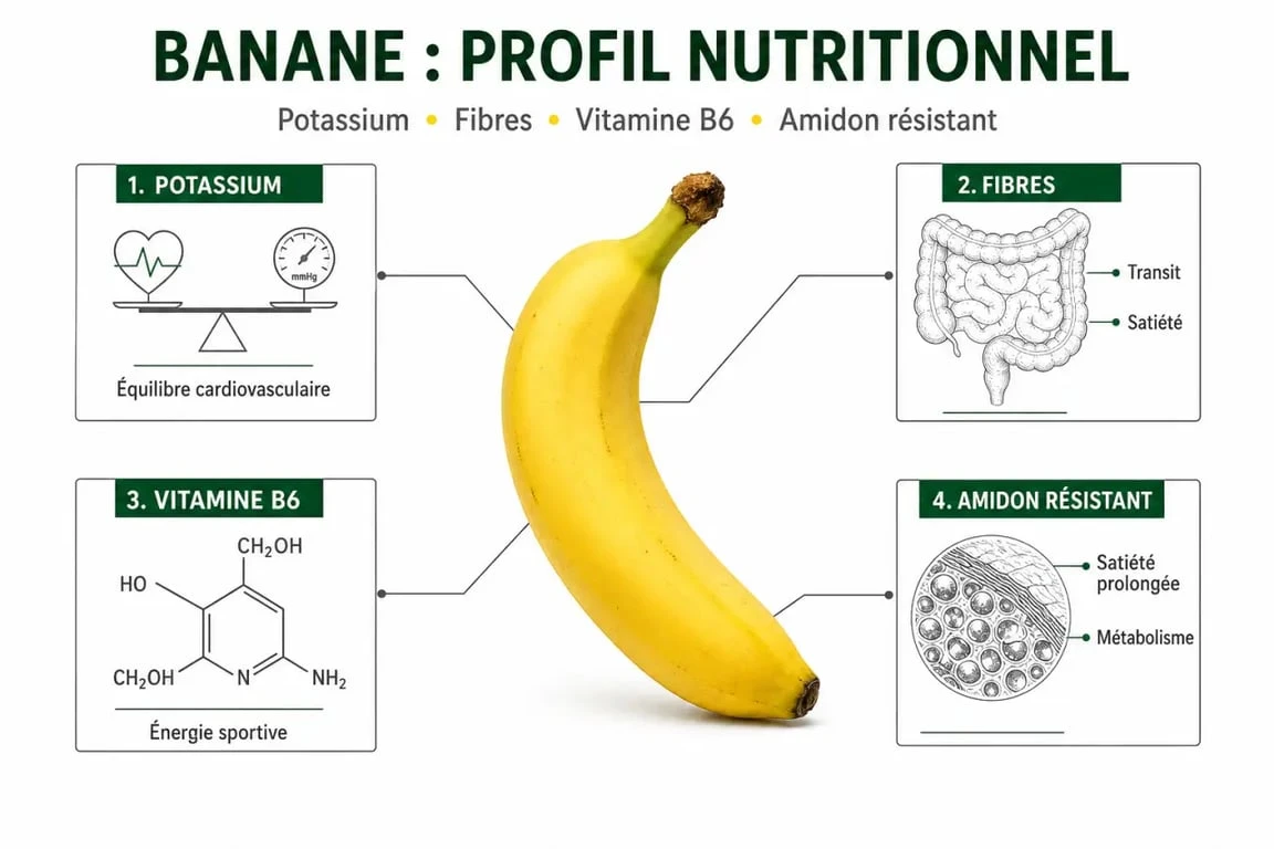 Banane santé : potassium, fibres et effets digestifs et cardiovasculaires