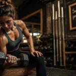 Hypertrophie femme : prise d’haltères en salle, mains et magnésie