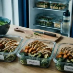 Meal prep sportif : boîtes repas avec poulet, quinoa et légumes