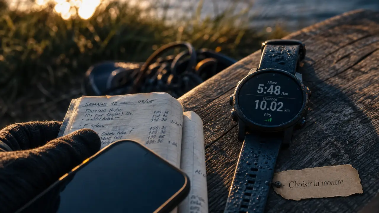 Montre pour courir avec GPS et autonomie, écran allumé