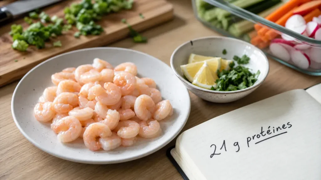 Crevette : 21 g de protéines pour 100 g, peu de calories mais du sodium à surveiller