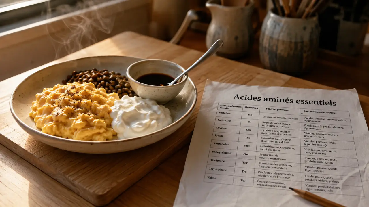 Acide aminé essentiel : aliments riches (œufs, lentilles, soja) et rôles