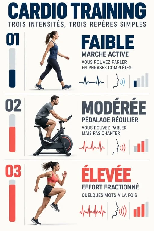 Infographie sur le cardio training fitness et les niveaux d’intensité