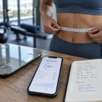 Masse grasse femme sportive mesurée au mètre et balance impédancemétrique