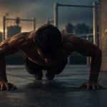 Sport calisthenics : planche push-up en street workout, athlète dehors