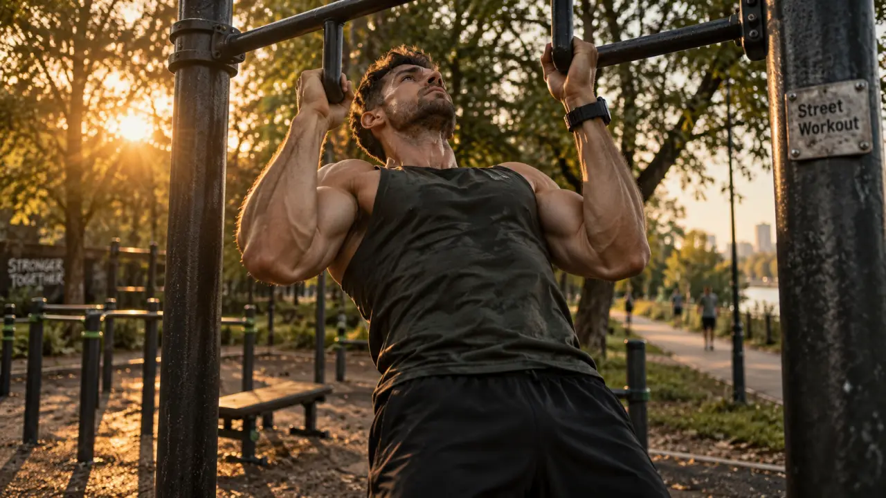 Fitness de rue : traction sur barre street workout en plein air