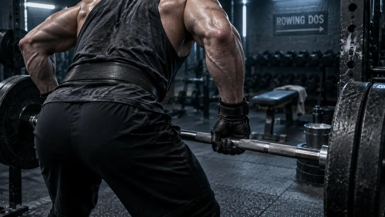 Rowing barre ou halteres : dos penché en salle